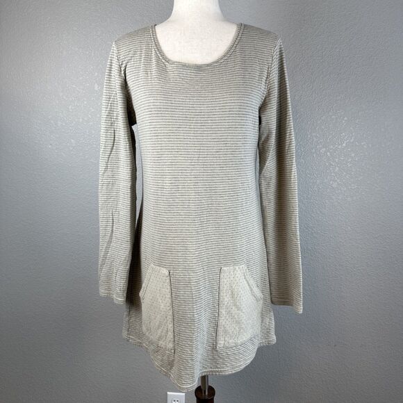 Cut Loose Womens Tunic Top Dress Size S Gray Cotton Knit Dot Stripe Pockets - Picture 1 of 7